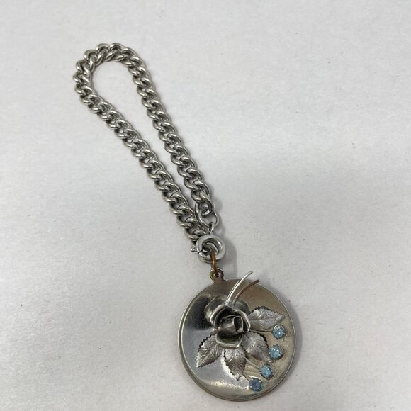 Vintage Karu Arke Floral Bracelet & Earrings Set Silver Tone Blue Rhinestones - Picture 3 of 12